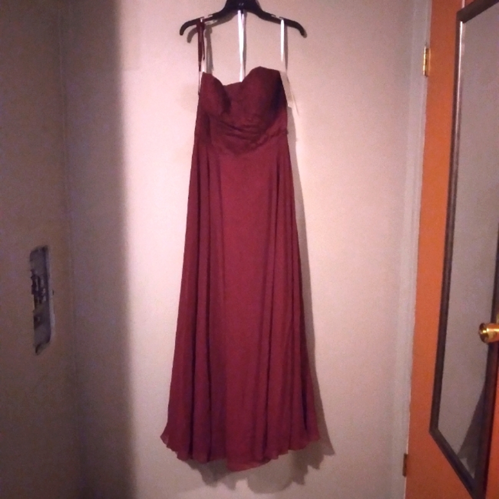 Size 16 Christina Wu Mahogany Bridesmaid Strapless Dress with Lace, Never Worn